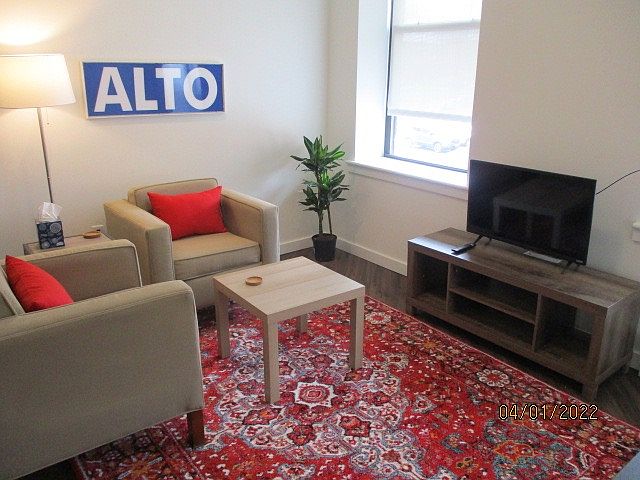 Love seat + arm chair, smart TV