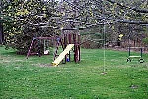 large, green yard with playset