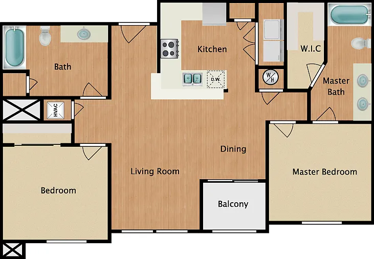 2 Bed 2 Bath Floorplan Diagram
