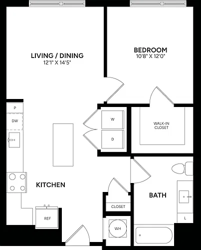 Floor plan 1 Bed/ 1 Bath-A11b Type A