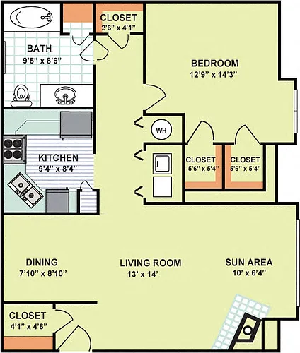 Floor plan One Bedroom One Bath (954 Square Feet)
