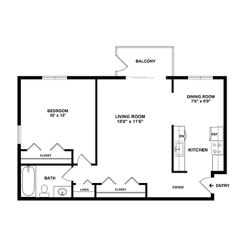 Floor plan Maple - 1-Bedroom, 1-Bathroom
