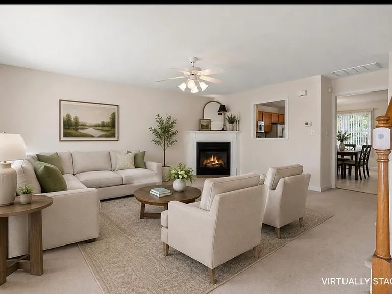 Spacious living room with gas fireplace