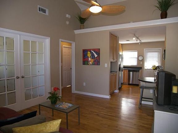 Vaulted Ceilings In The Living Room With New Ceiling Fan