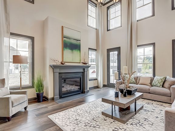 Two-story great room with fireplace