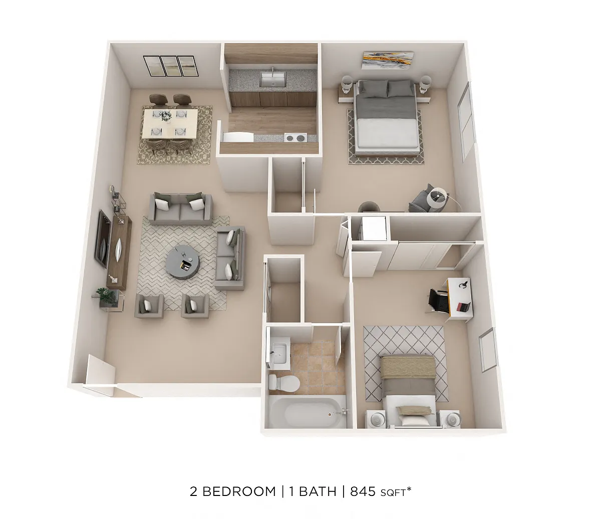 Floor plan Two Bedroom - 845 sqft
