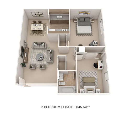 Floor plan Two Bedroom - 845 sqft
