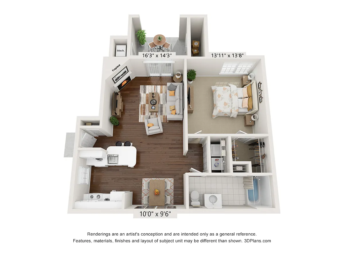 Floor plan Hen One - 1 Bed 1 Bath 1st Floor Interior