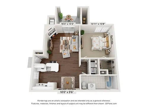 Floor plan Hen One - 1 Bed 1 Bath 1st Floor Interior