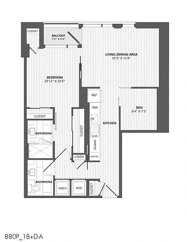 Floor plan 1 Bed/1 Bath Den 1B+D-A_880 P