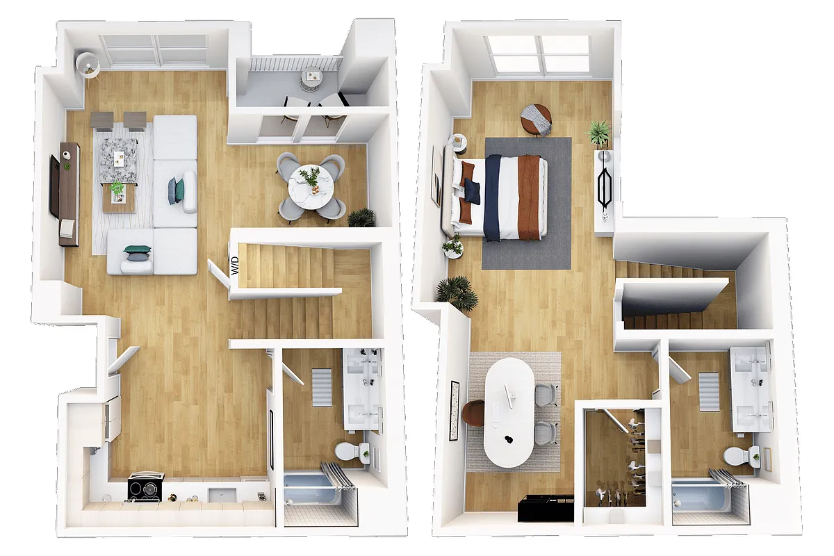Floor plan 1 Bedroom Loft, 2 Bath B
