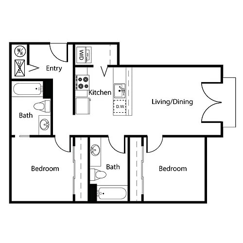 Floor plan Clearwater 2 Bed 2 Bath D