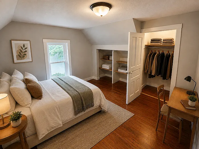 Large closet and showing shelf for toys, hobby or more.