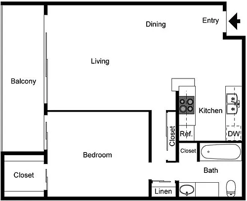 Floor plan 1 Bedroom 1 Bath
