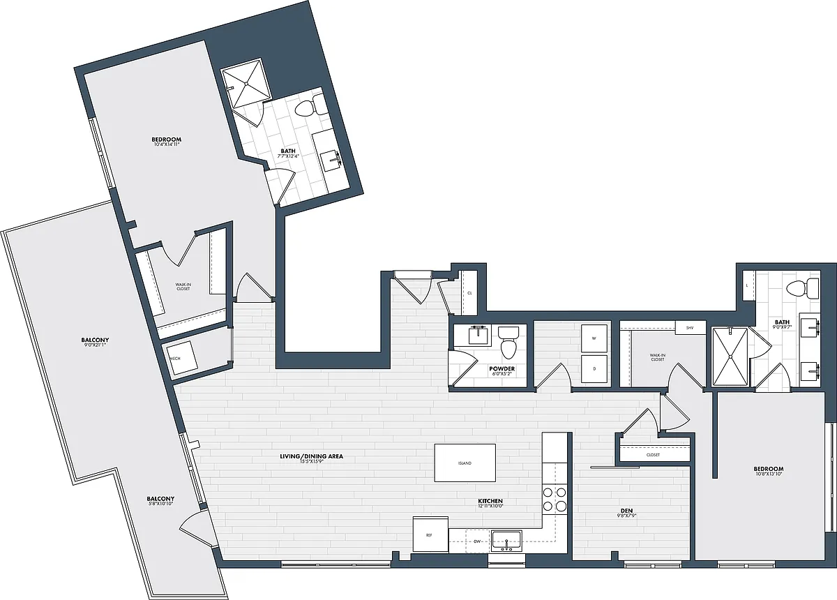 Floor plan 2 Bed/2 Bath Den-PH2