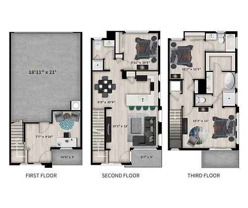 Floor plan C - 3 Bedroom, 3 Bath and Den
