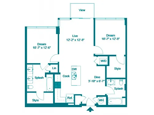 Floor plan Two Bedroom Two Bath (1054 SF)