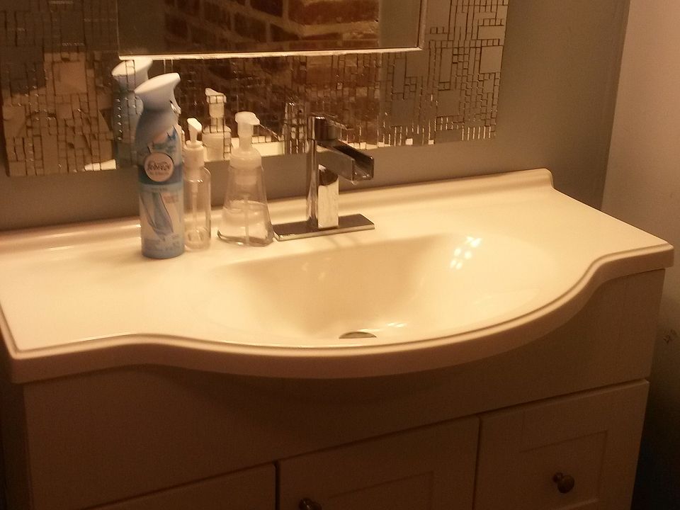 Basement Bath Vanity and Mirror