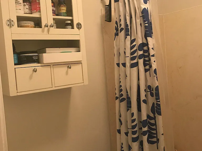 front bathroom, shower and bath combo