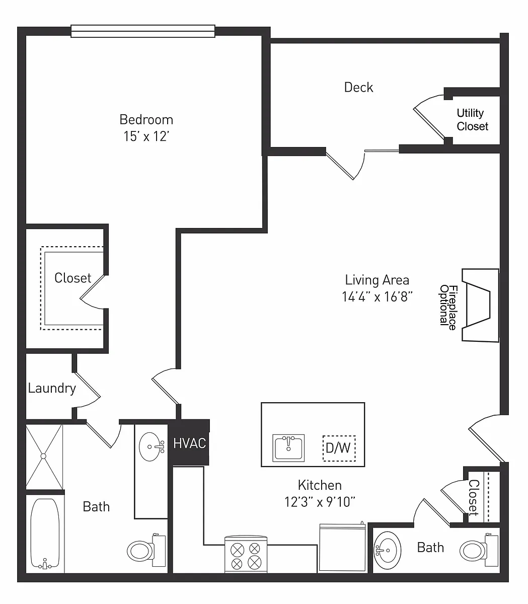 Floor plan 1 Bedroom 1.5 Bath
