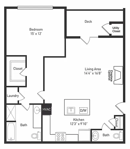 Floor plan 1 Bedroom 1.5 Bath