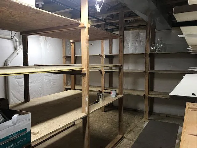 Large storage area with shelves