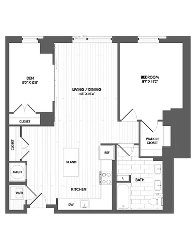Floor plan 1 Bed/1 Bath Den Loft-1.5A