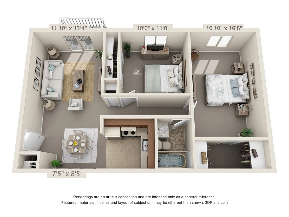 Floor plan 2 Bedroom, 1 Bath 724 (1st Floor)