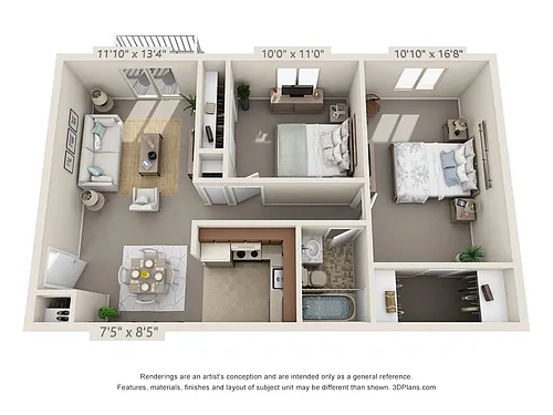 Floor plan 2 Bedroom, 1 Bath 724 (1st Floor)