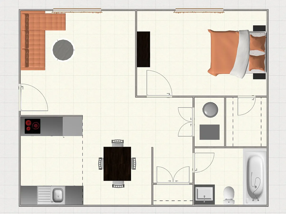 Floor plan El Madrid 1 Bedroom, 1 Bathroom
