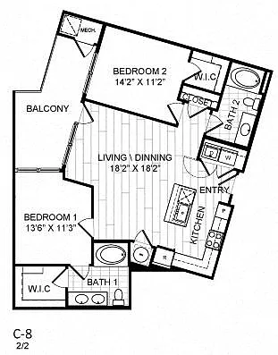 Floor plan 2 Bed, 2 Bath - C8