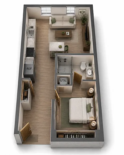Floor plan One Bedroom Open - Tower