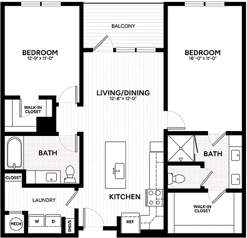 Floor plan 2 Bed/2 Bath-B1-1