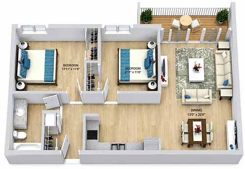 Floor plan 2 Bed, 1 Bath