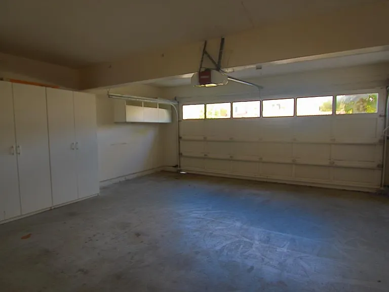 Garage with cabinets