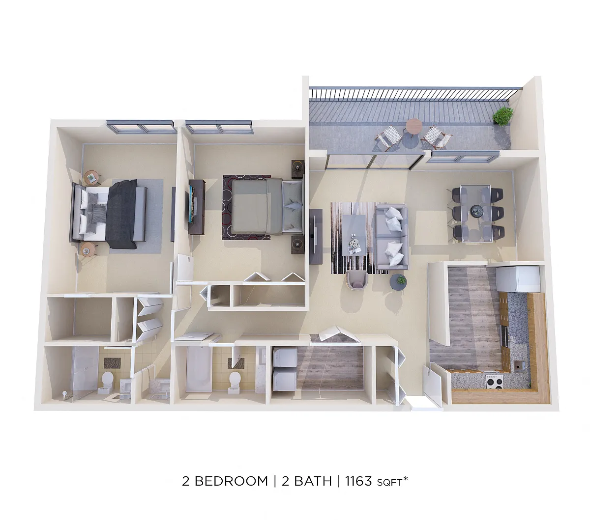 Floor plan Two Bedroom 2 Bath-1163 sqft