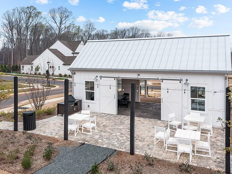 Community space with green egg and outdoor seating