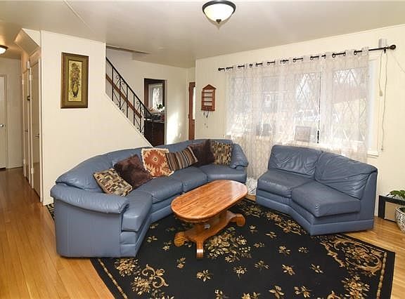Living room with bay window.