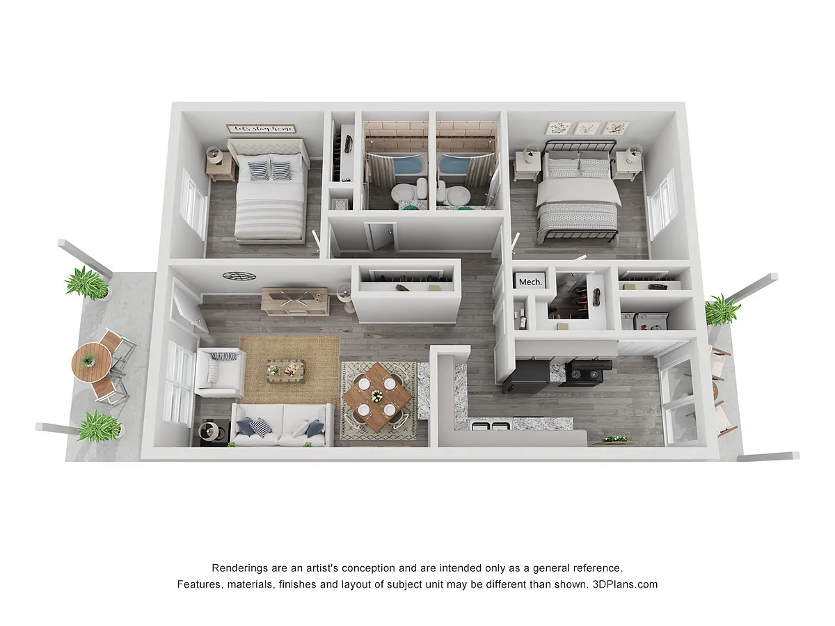 Floor plan 2x2B Renovated 1005 sq ft