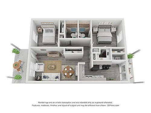 Floor plan 2x2B Renovated 1005 sq ft