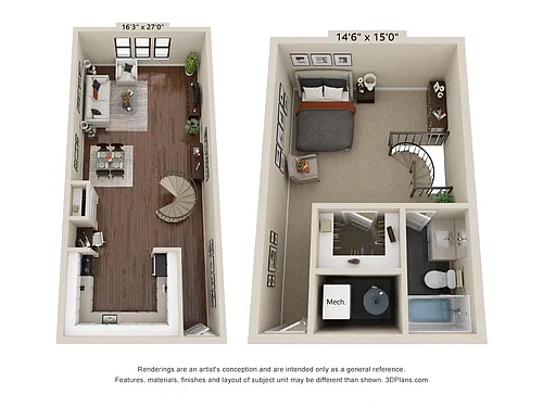 Floor plan 1 Bed Loft Renovated