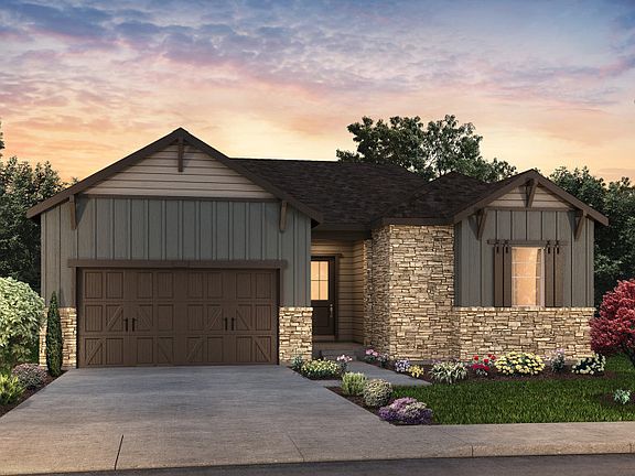Single-story Chadwick plan shown in Elevation C with a three-car garage and stunning accents.