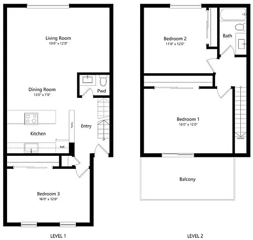 Floor plan 3 Bedroom 2 Bath
