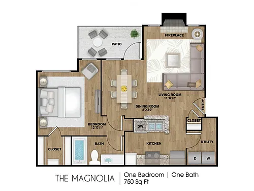 Floor plan 1 Bed, 1 Bath C (75% Income Restricted)