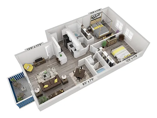 Floor plan B1 | 2x2 | Small Renovated