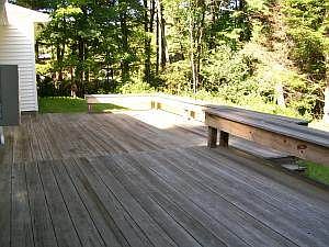 Back deck and wooded area
