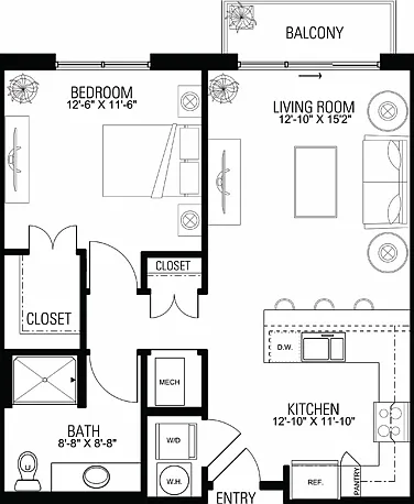 Floor Plan 1A | Wells Street Station | Apartments in Delafield, WI Floor Plan 1A | Wells Street Station | Apartments in Delafield, WI