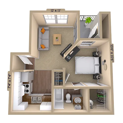 Floor plan Studio (520 SF)