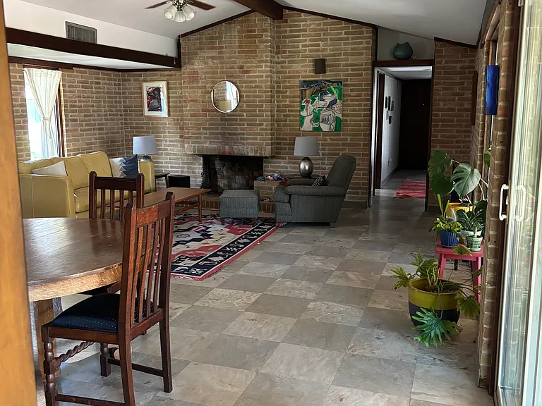Open living area with fireplace