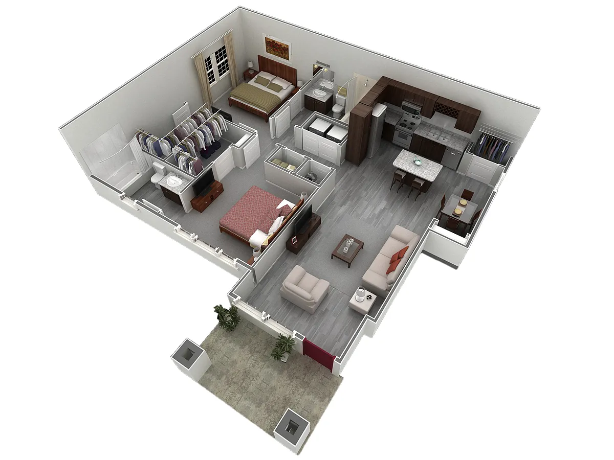 Floor plan 2 BR Designer Courtyard Garage